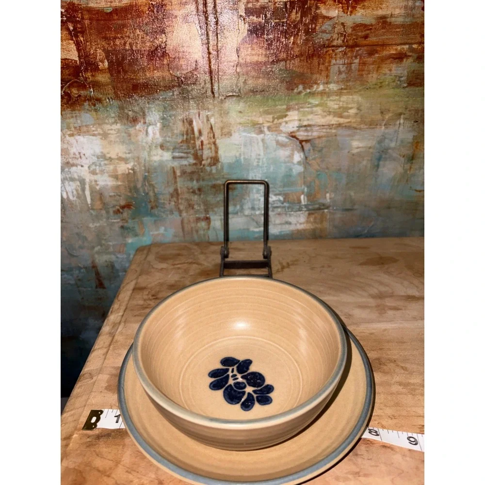 Pfaltzgraff FolkArt Soup Cereal Bowl‎ 009 and Bread Plate Set Vintage USA Made